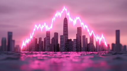 A vibrant city skyline with a rising graph overlay, symbolizing financial growth and urban development in a modern world.
