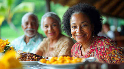 Fototapeta premium Three Generations of a Family Strengthening Bonds over a Meal