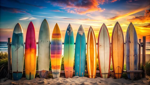 Sunset Hues on the Surfboard Wall  AI Generated