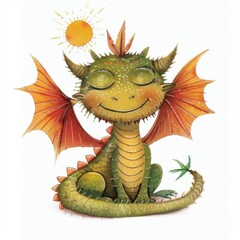 Fototapeta premium A Friendly Dragon with Detailed Scales and Orange Wings in Sunlight