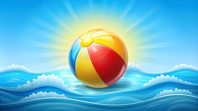 Beach Ball with Waves and Sun  Generative AI