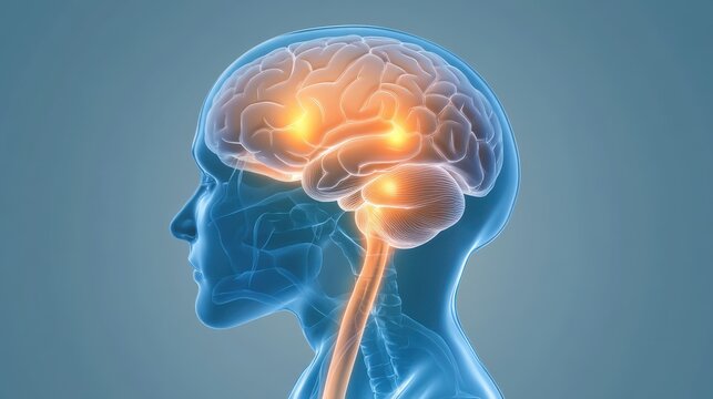 Illustration of human brain highlighting pain receptors