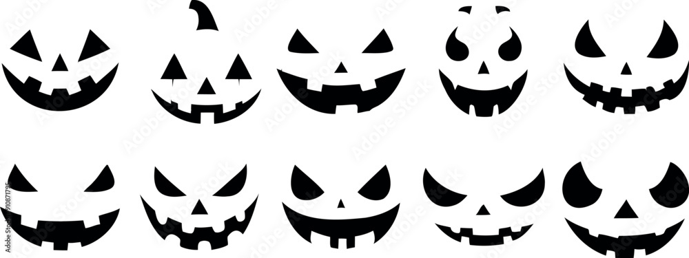 Wall mural halloween pumpkin jack o lantern face set