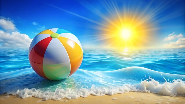 Beach Ball with Waves and Sun  AI Generated