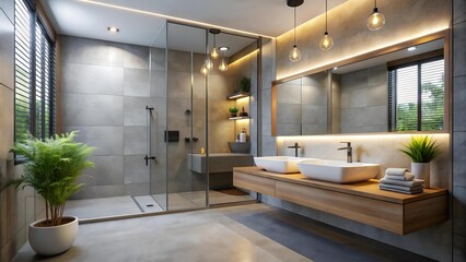 Serene Minimalist Sanctuary: A Modern Bathroom with Sleek Lines and Tranquil Hues  generative AI