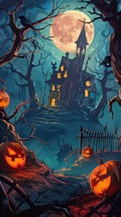 Halloween Night Landscape with Haunted House