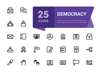 Set of Democracy and Human Rights line icon. Related to tolerance, activism, freedom. Minimalist thin linear web ui icon set. Simple editable vector stroke illustration.