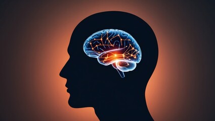 Fototapeta premium Illuminated Neural Connections: Brain Silhouette on Dark Background