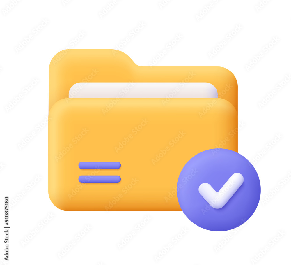 Poster folder with document and check mark notification button. data storage. security protection concept. 