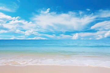 Fototapeta premium Panorama of clear sky background for summer vacation concept at ocean and summer sea water with sunlight of beautiful cloudy sky with generative ai