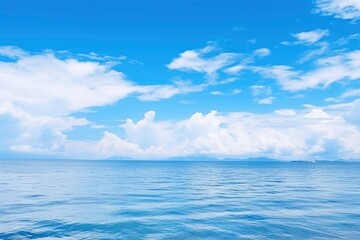 Obraz premium Panorama of clear sky background for summer vacation concept at ocean and summer sea water with sunlight of beautiful cloudy sky with generative ai