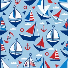 Seamless pattern of sailboats and anchors, perfect for a nautical summer theme