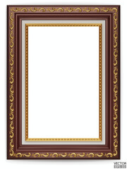 Realistic dark brown wooden vintage frame isolated on white background.  Rectangle frames mockup. Classic Photo wooden frame. Border for painting, poster, and photo gallery.