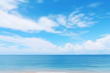 Fototapeta premium Panorama of clear sky background for summer vacation concept at ocean and summer sea water with sunlight of beautiful cloudy sky with generative ai