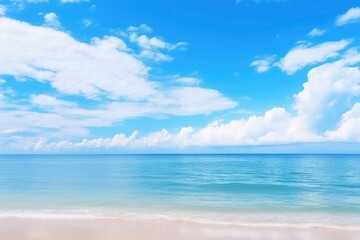 Panorama of clear sky background for summer vacation concept at ocean and summer sea water with sunlight of beautiful cloudy sky with generative ai