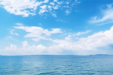 Obraz premium Panorama of clear sky background for summer vacation concept at ocean and summer sea water with sunlight of beautiful cloudy sky with generative ai