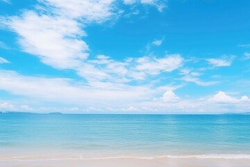 Fototapeta premium Panorama of clear sky background for summer vacation concept at ocean and summer sea water with sunlight of beautiful cloudy sky with generative ai