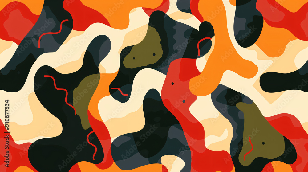 Fototapete Organic flowing shapes create a bold and dynamic composition in this abstract seamless pattern