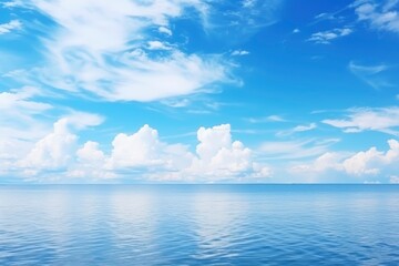 Fototapeta premium Panorama of clear sky background for summer vacation concept at ocean and summer sea water with sunlight of beautiful cloudy sky with generative ai