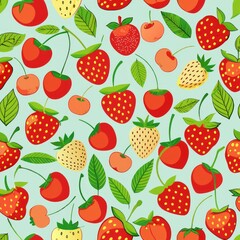 Seamless pattern of strawberries and cherries, celebrating summer's bounty