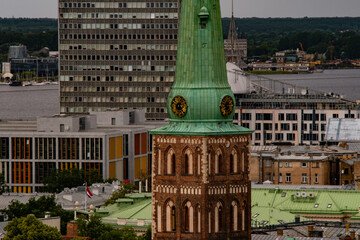 Early summer vacation in Riga, Latvia. Beautiful architecture, panoramic view