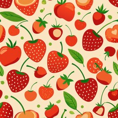 Seamless pattern of strawberries and cherries, celebrating summer's bounty