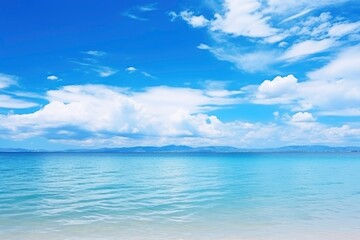 Fototapeta premium Panorama of clear sky background for summer vacation concept at ocean and summer sea water with sunlight of beautiful cloudy sky with generative ai