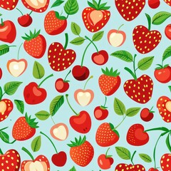 Seamless pattern of strawberries and cherries, celebrating summer's bounty