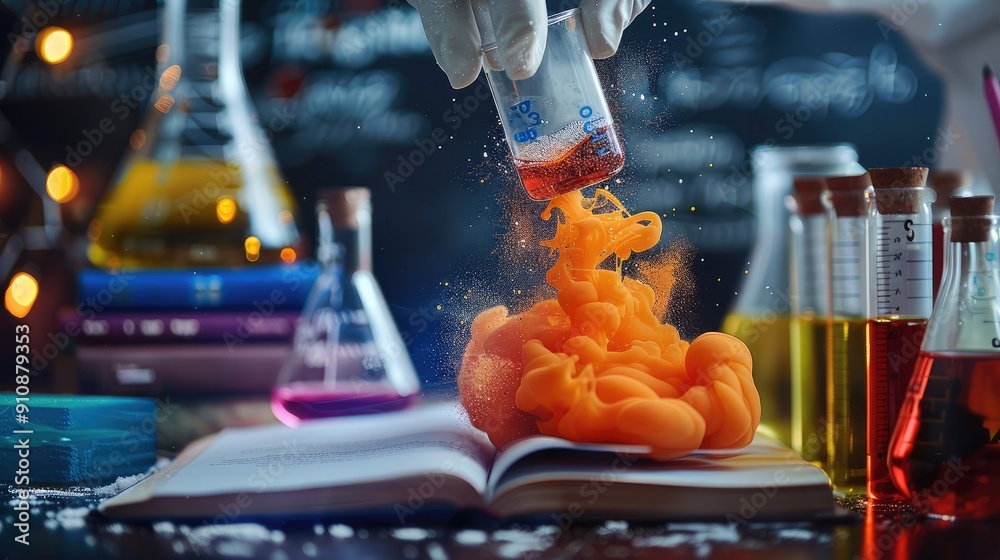 Aufkleber A science experiment books with hands-on activities. Generative AI.