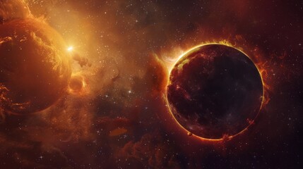 Naklejka premium Fiery Planets in a Cosmic Dance