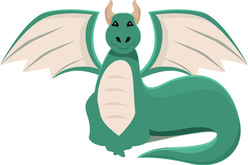 Green smiling dragon sitting spreading its wings