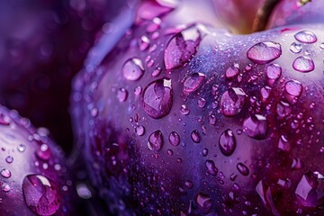 Selective Focus on Large Purple Plum with Water Droplets Generative AI