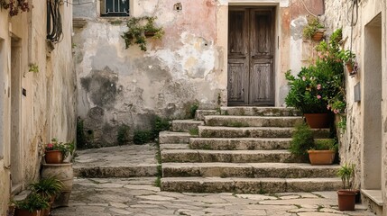 Locorotondo, Italy: Stone steps leading to a house door in the old town.