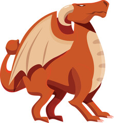 Powerful orange dragon standing on its four legs and spreading its wings, showing its might