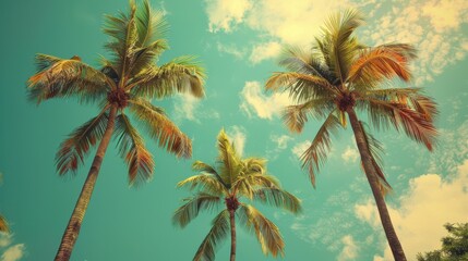 Palm Trees Against Green and Blue Sky