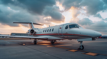 An air ambulance jet standing on an airfield. Generative AI.