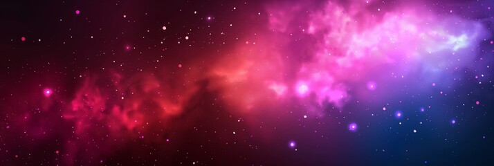 Obraz premium A mesmerizing nebula scene with vibrant pink and purple colors, speckled with stars, creating a captivating cosmic landscape.