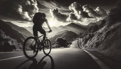 Obraz premium Adventure man riding a bike in the mountains