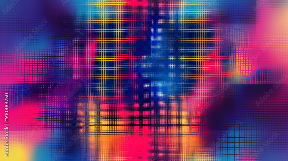 Poster Vibrant abstract background with a woven grid pattern and blurred elements for a dynamic and dimensional effect