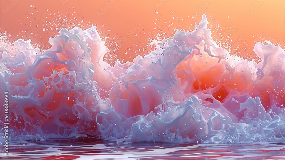 Aufkleber A pink and orange wave with white foam splashing over the top of it. Generative AI.