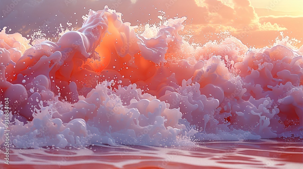 Aufkleber A pink and orange wave with white foam splashing over the top of it. Generative AI.