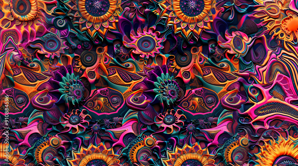 Aufkleber vibrant abstract background with a psychedelic pattern featuring sunflower and organic shapes