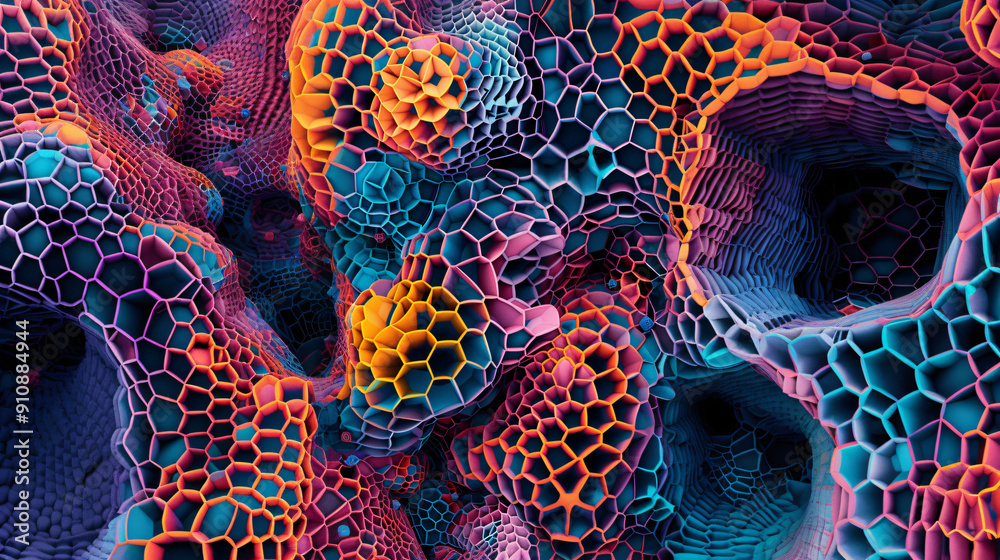 Poster vibrant honeycomb structure creating a fluid pattern on abstract background