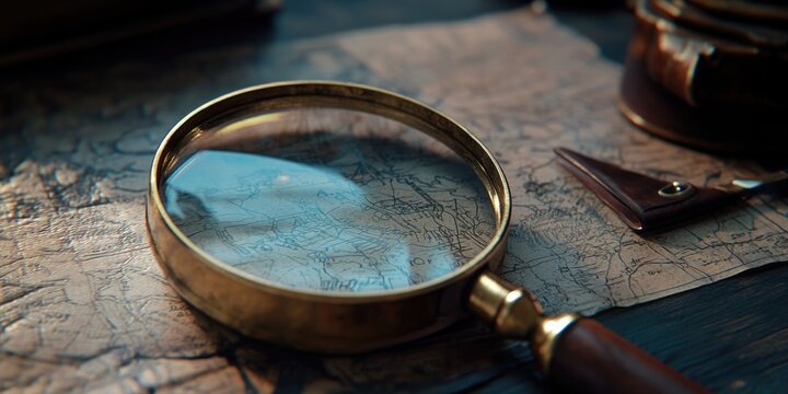 Close-up of magnifying glass on map