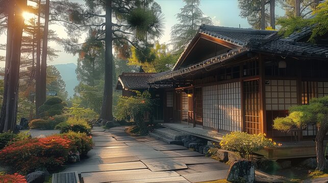 Traditional Japanese house. Generative AI.