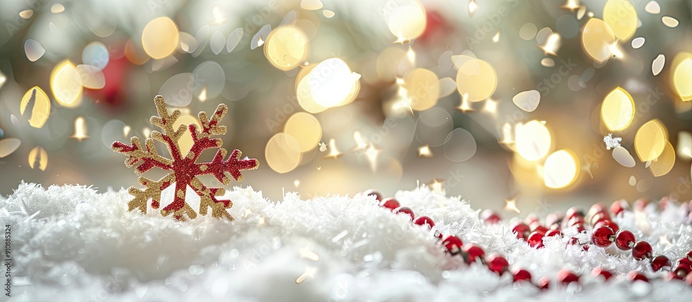 Leinwandbilder festive christmas greeting card featuring a snowy new year symbol with snowflakes on a noel themed b