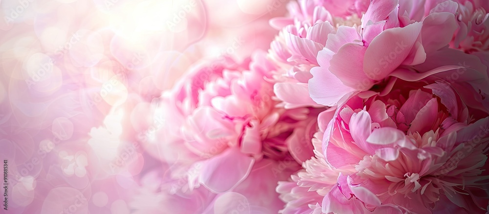 Poster stylish pink peony bouquet in close up view with a delicate floral pastel background ideal for a car