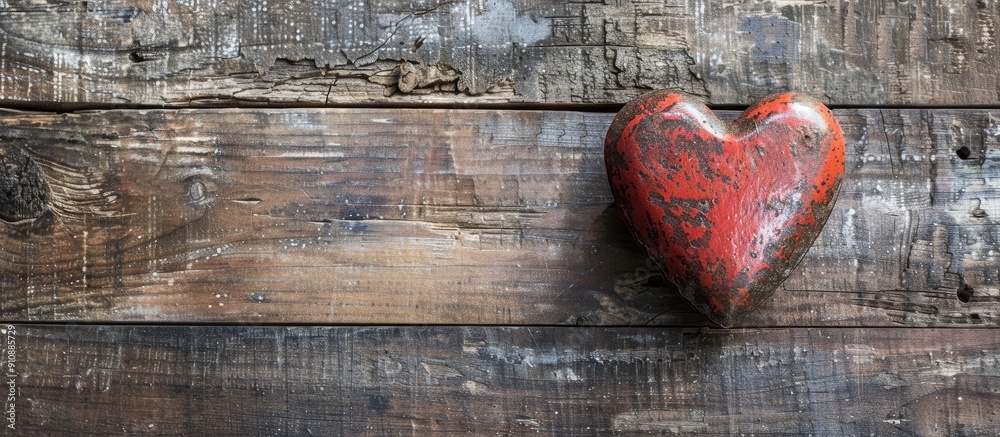 Poster A heart shaped object displayed on a rustic wooden table with copy space image