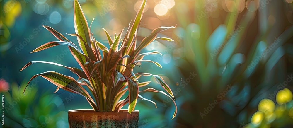Poster phormium commonly known as new zealand flax thrives in a potted environment with copy space image po