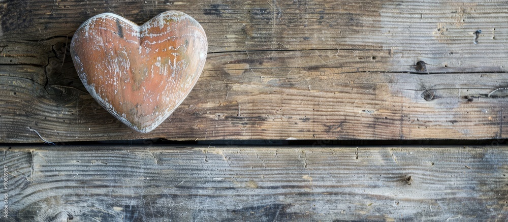 Poster A heart shaped object displayed on a rustic wooden table with copy space image